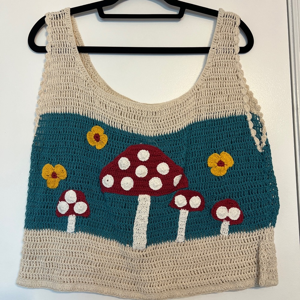 EARTHBOUND Teal and Cream Crochet Top